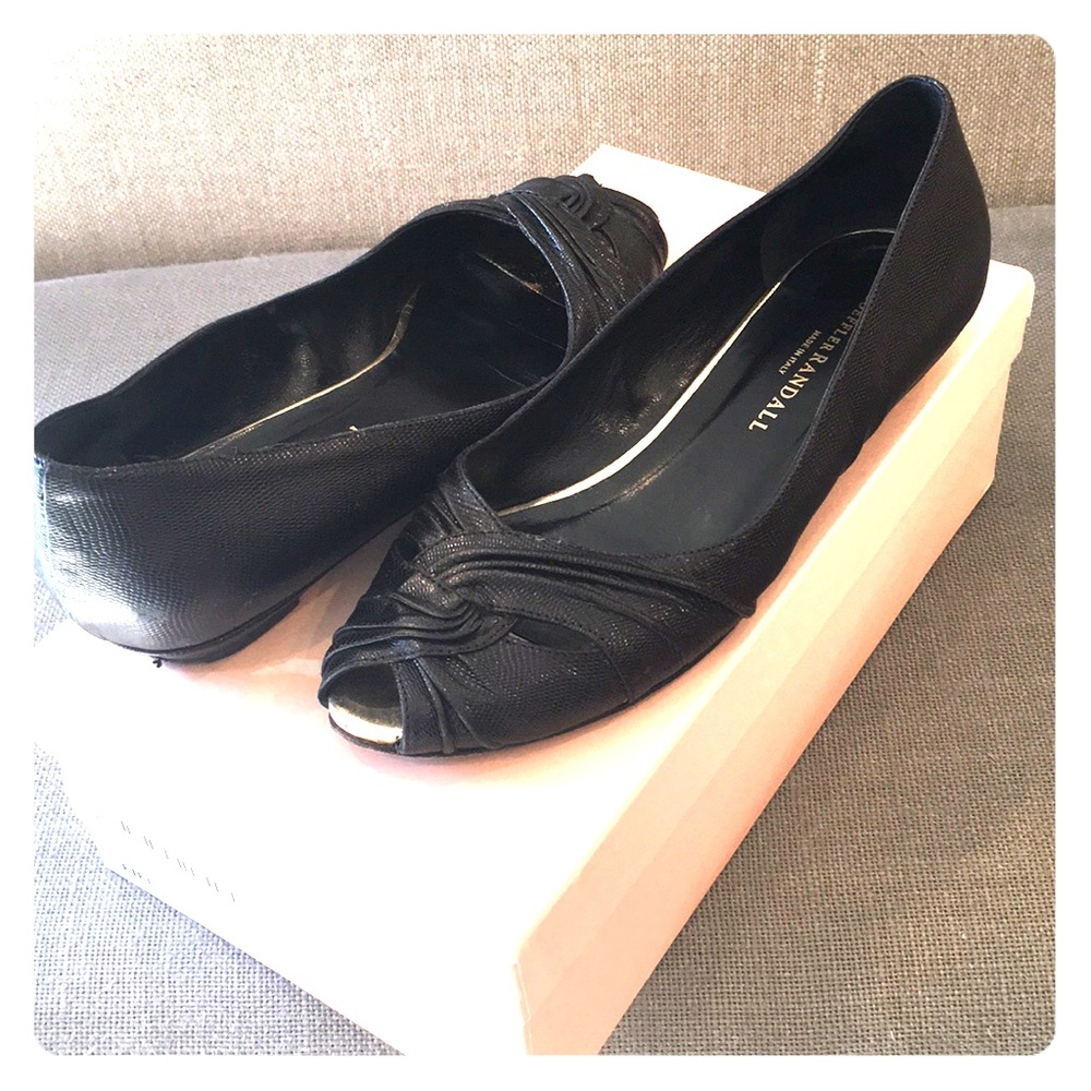 Loeffler Randall Kiki peep toe twit flat in black